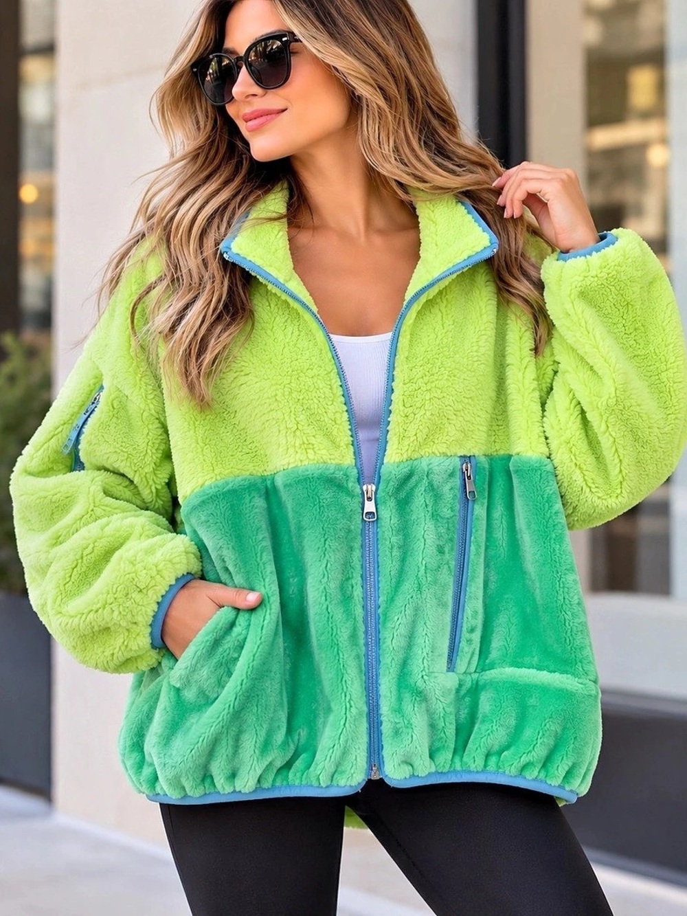 UGG Marlene Sherpa Jacket II Green Fleece Full Zip Size L NWT